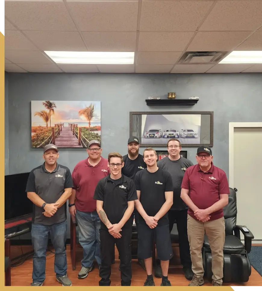 Auto Repair at Panhandle Eurotech Automotive in Amarillo, TX. Our team standing inside the our office.